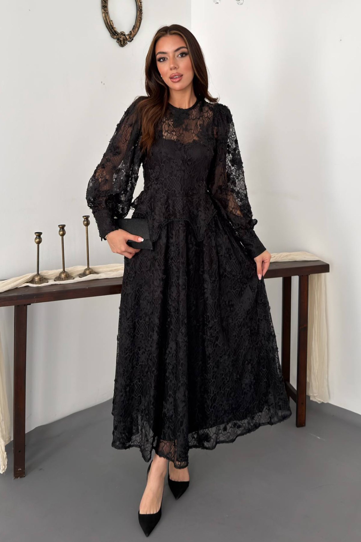 Siyah Zarif Fit & Flare Elbise