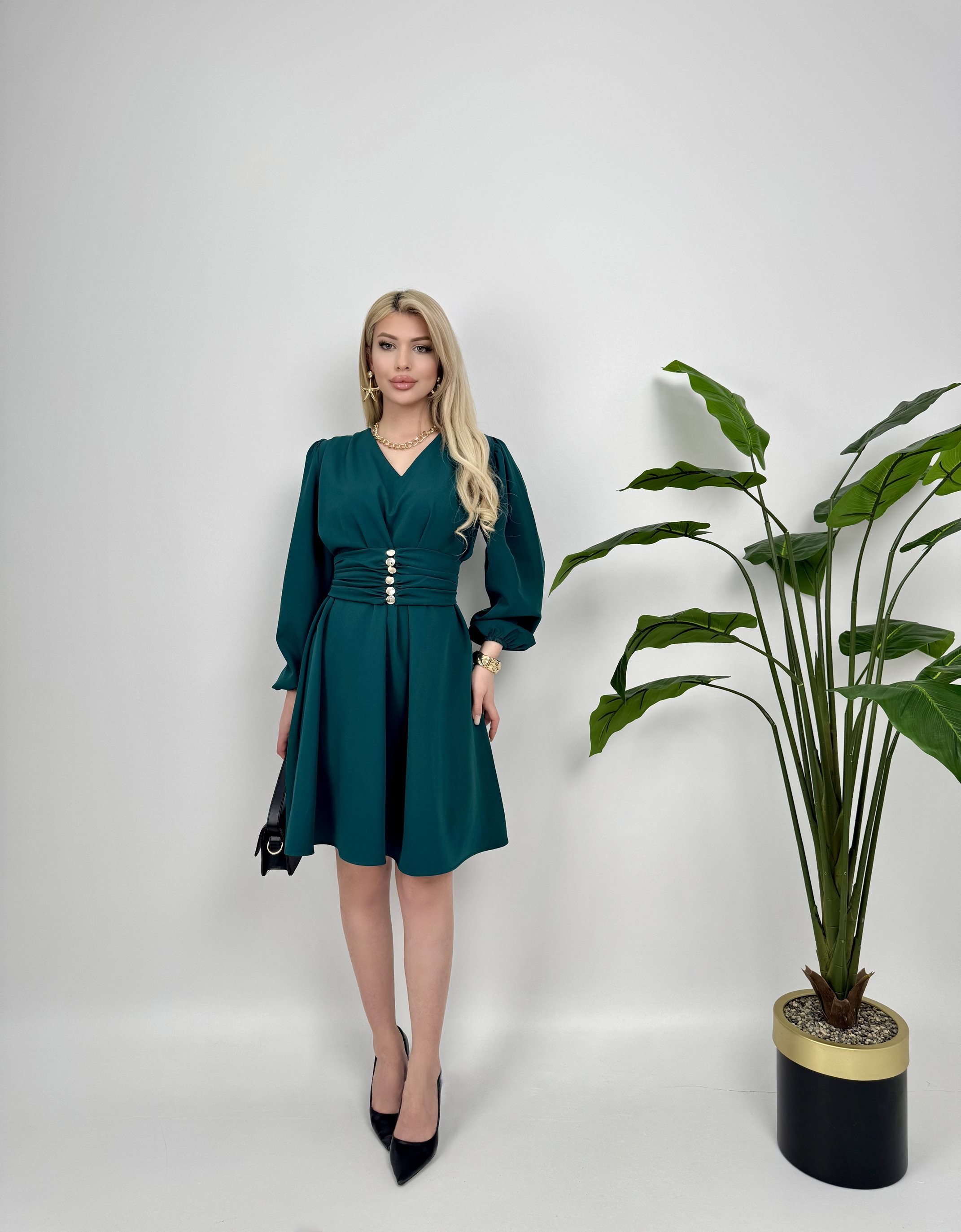 Yeşil Zarif Resmi Fit And Flare Elbise