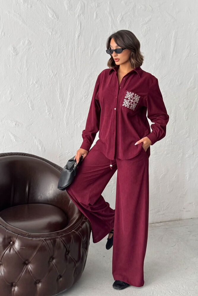 Pantolon Bordo Palazzo Geniş Paça