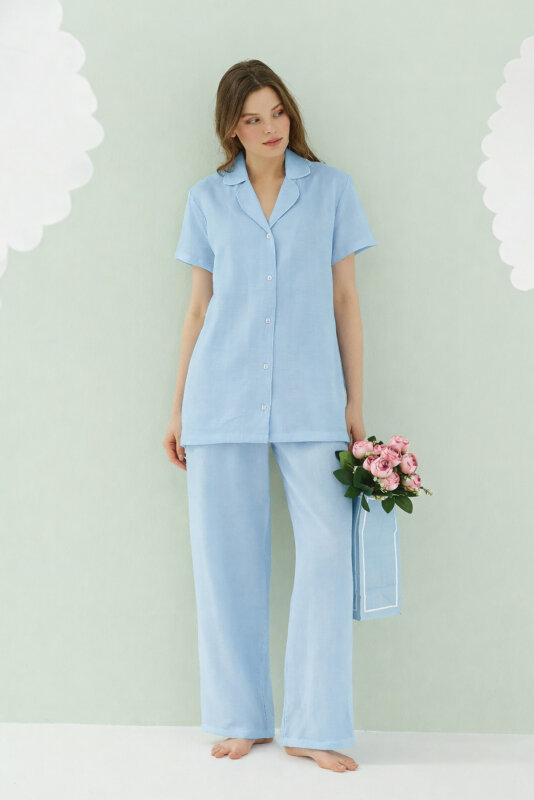 Mavi Serena Önden Düğmeli Pijama Takım