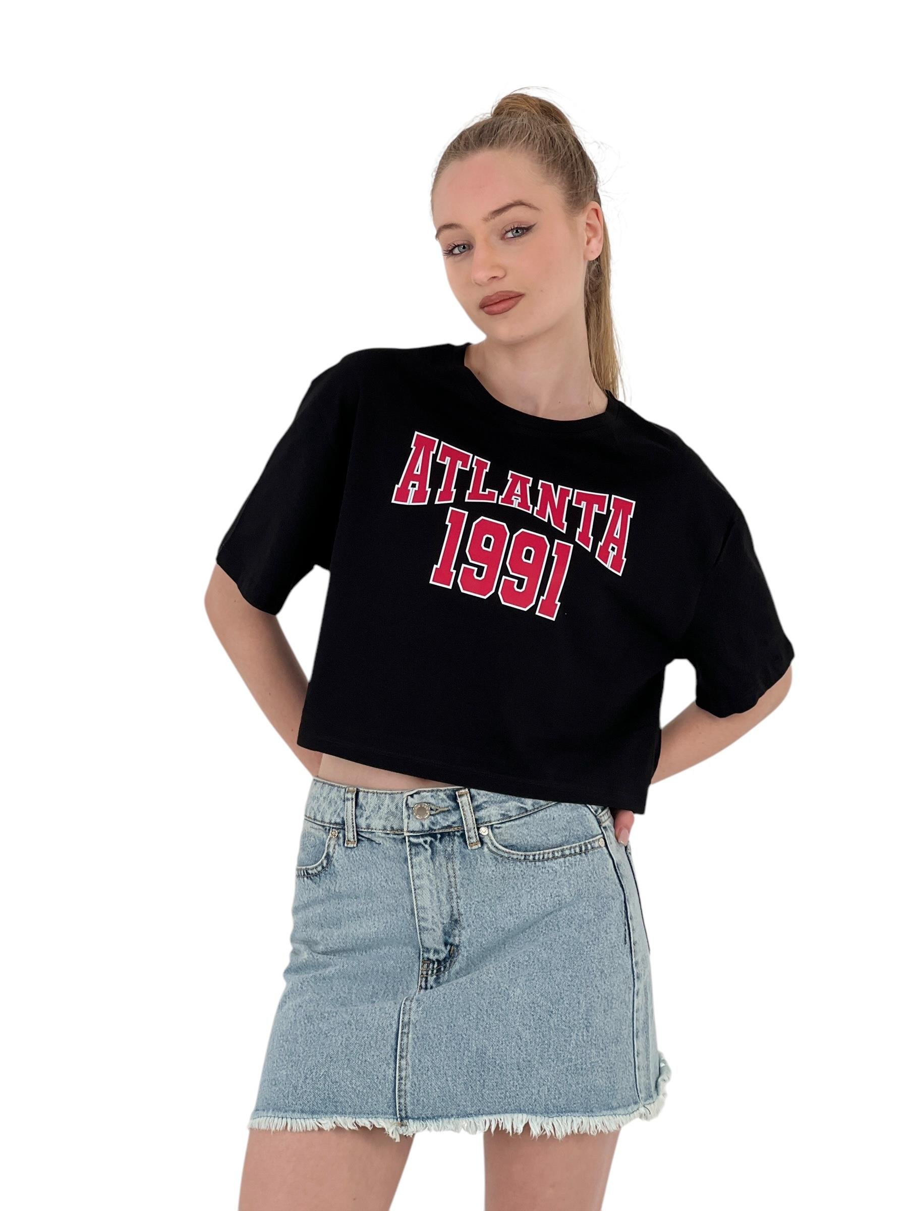 Oversize Yazı Baskılı Kısa Crop Tişört