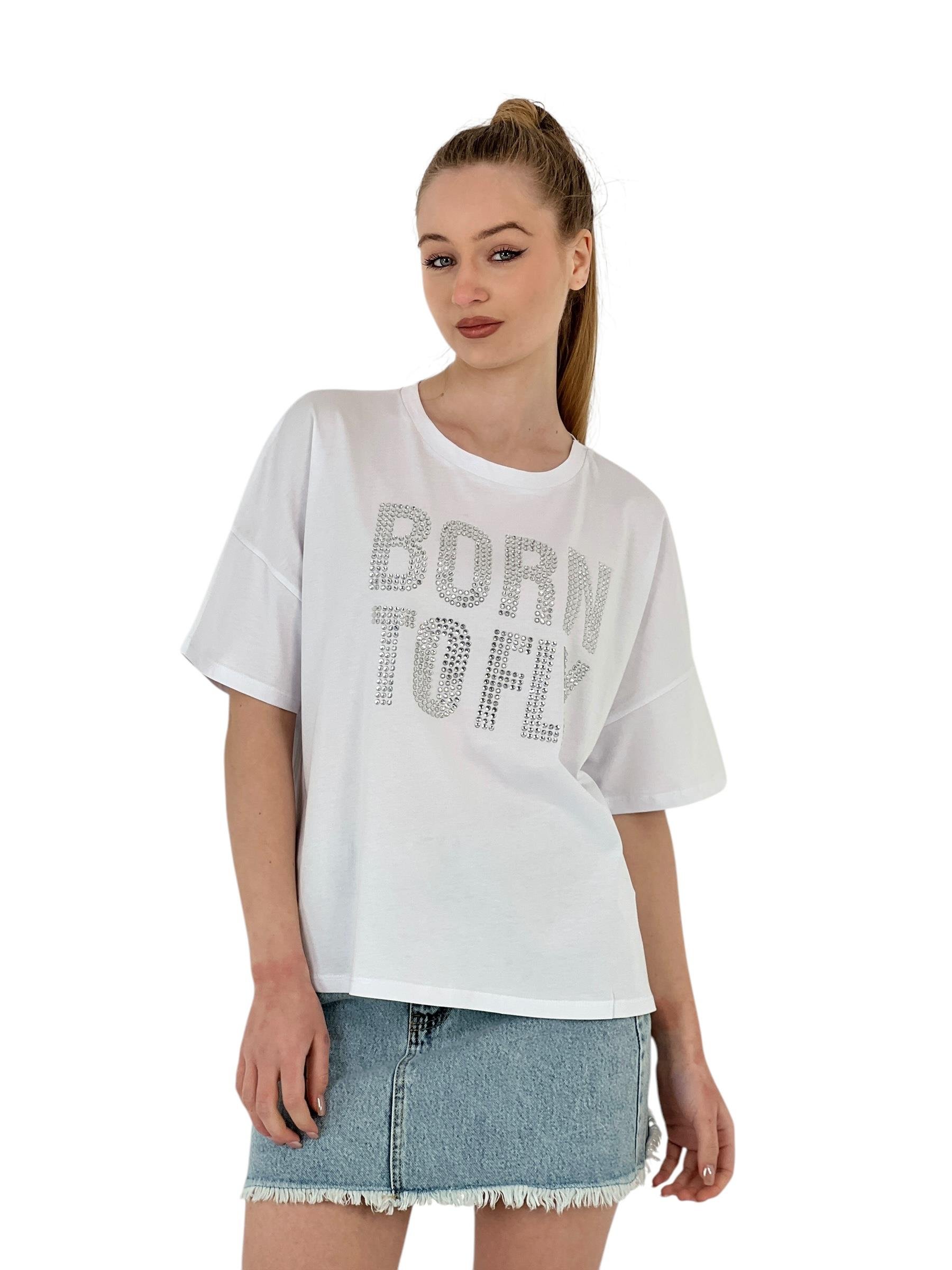 Born Baskılı Kısa Kollu Yazlık Beyaz Tişört