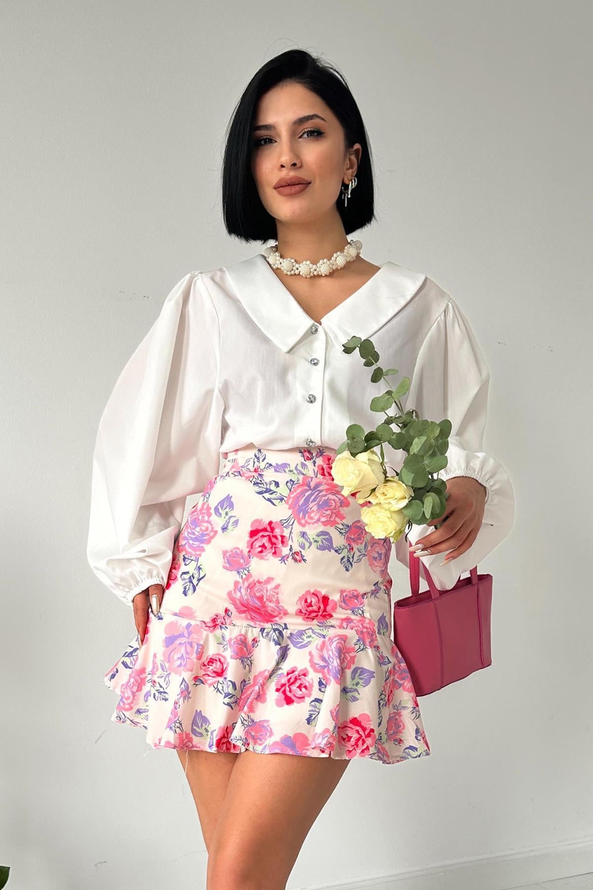 Çiçekli Etek - Pembe