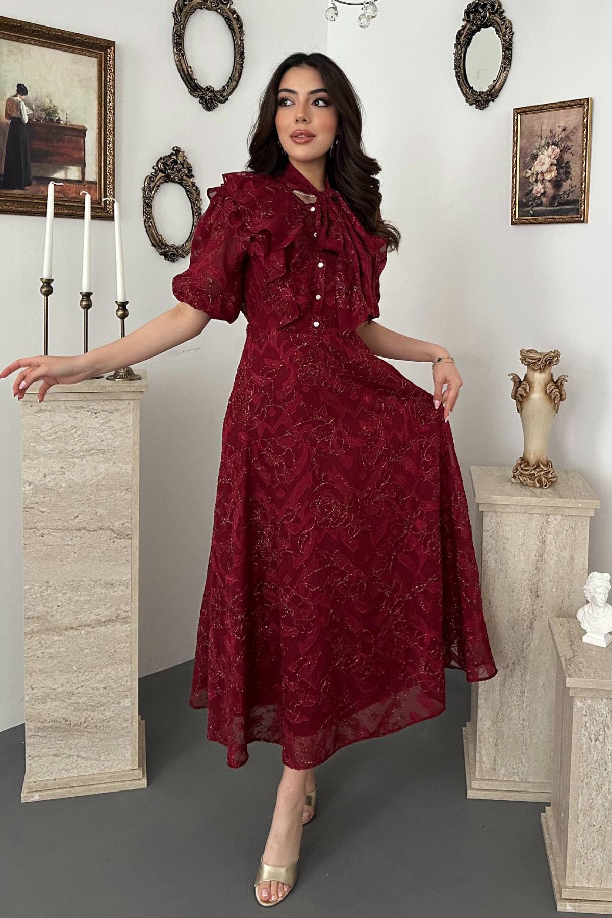 Claret Red Fit & Flare Elbise