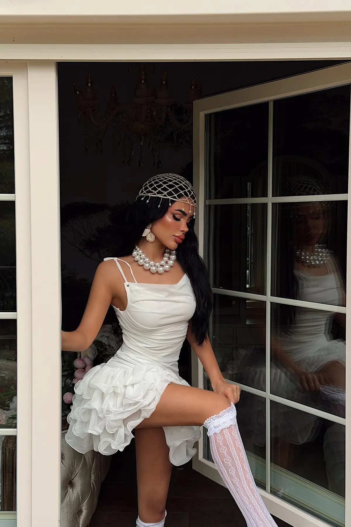 Beyaz Zarif Seksi Mini Slip Elbise
