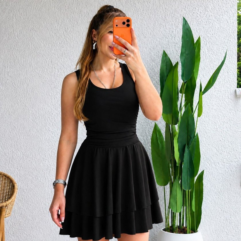Siyah Fit & Flare Mini Elbise