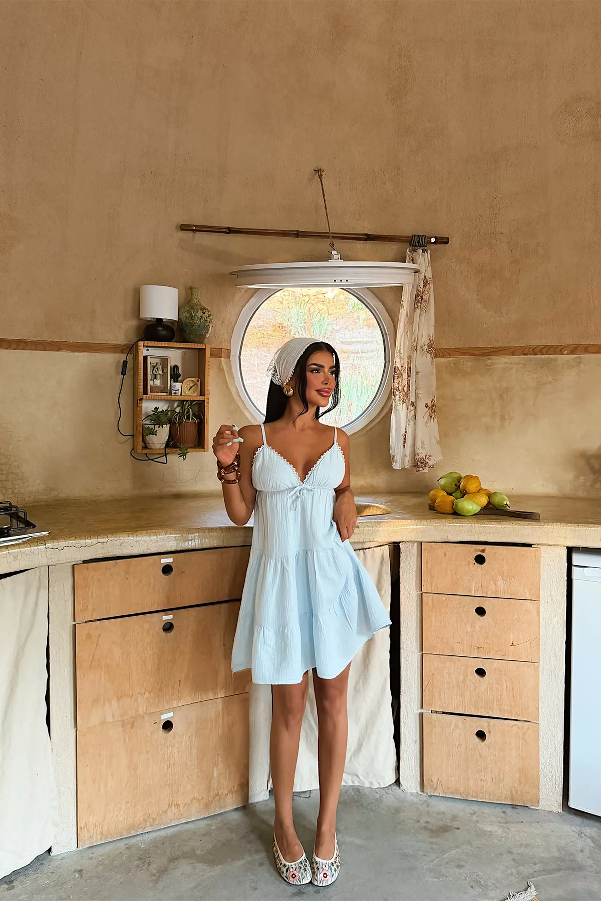 Mavi Gündelik Boho Babydoll Elbise