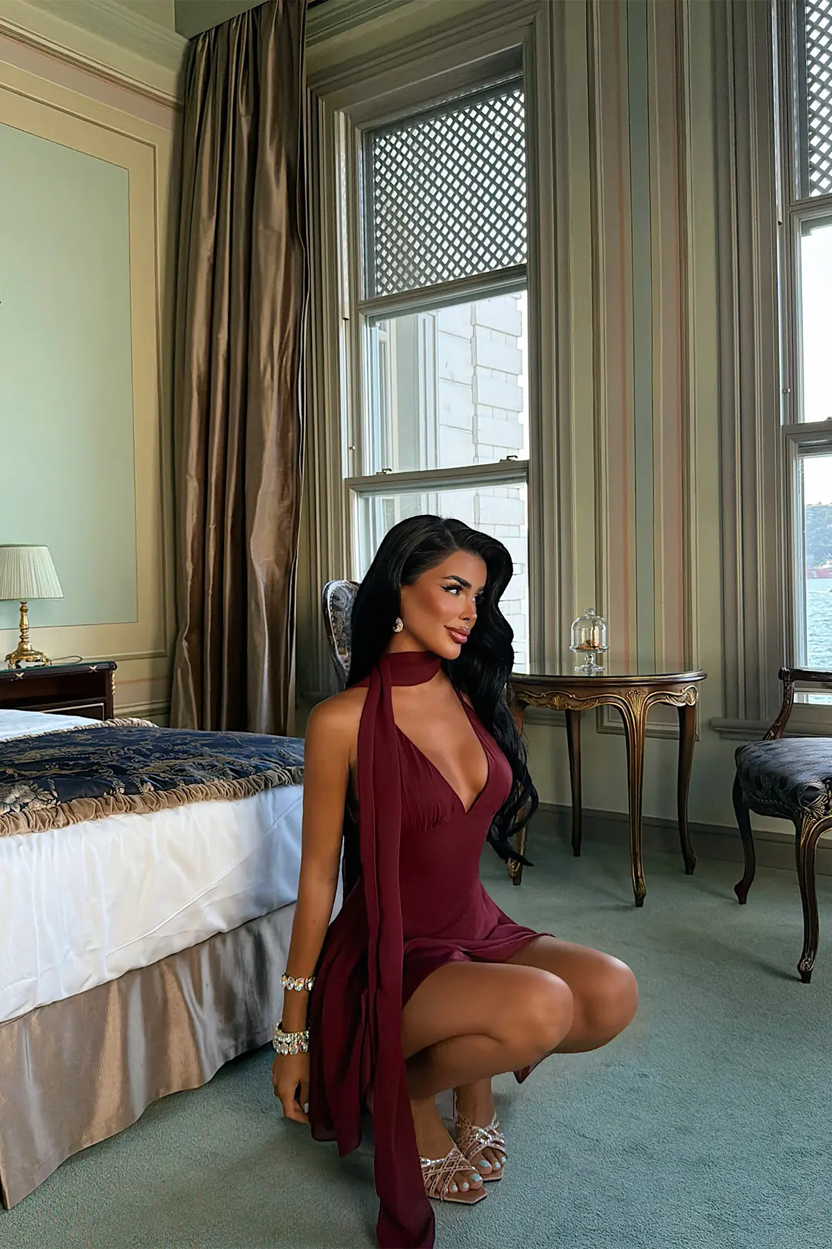 Bordo Fit & Flare Mini Elbise