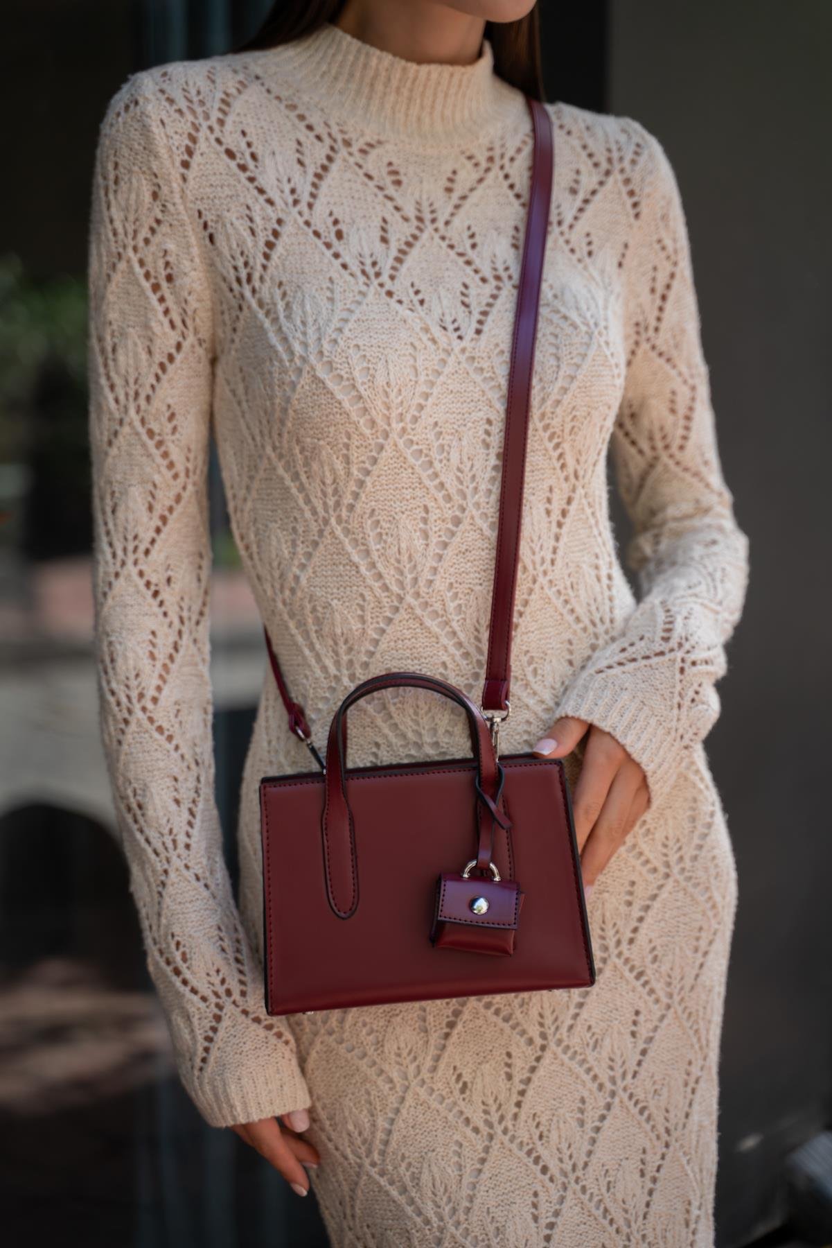 Safiano Küçük Shopper  Çanta - Bordo