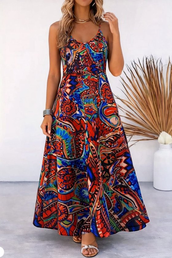 Kırmızı Fit & Flare V Yaka Kolsuz Elbise