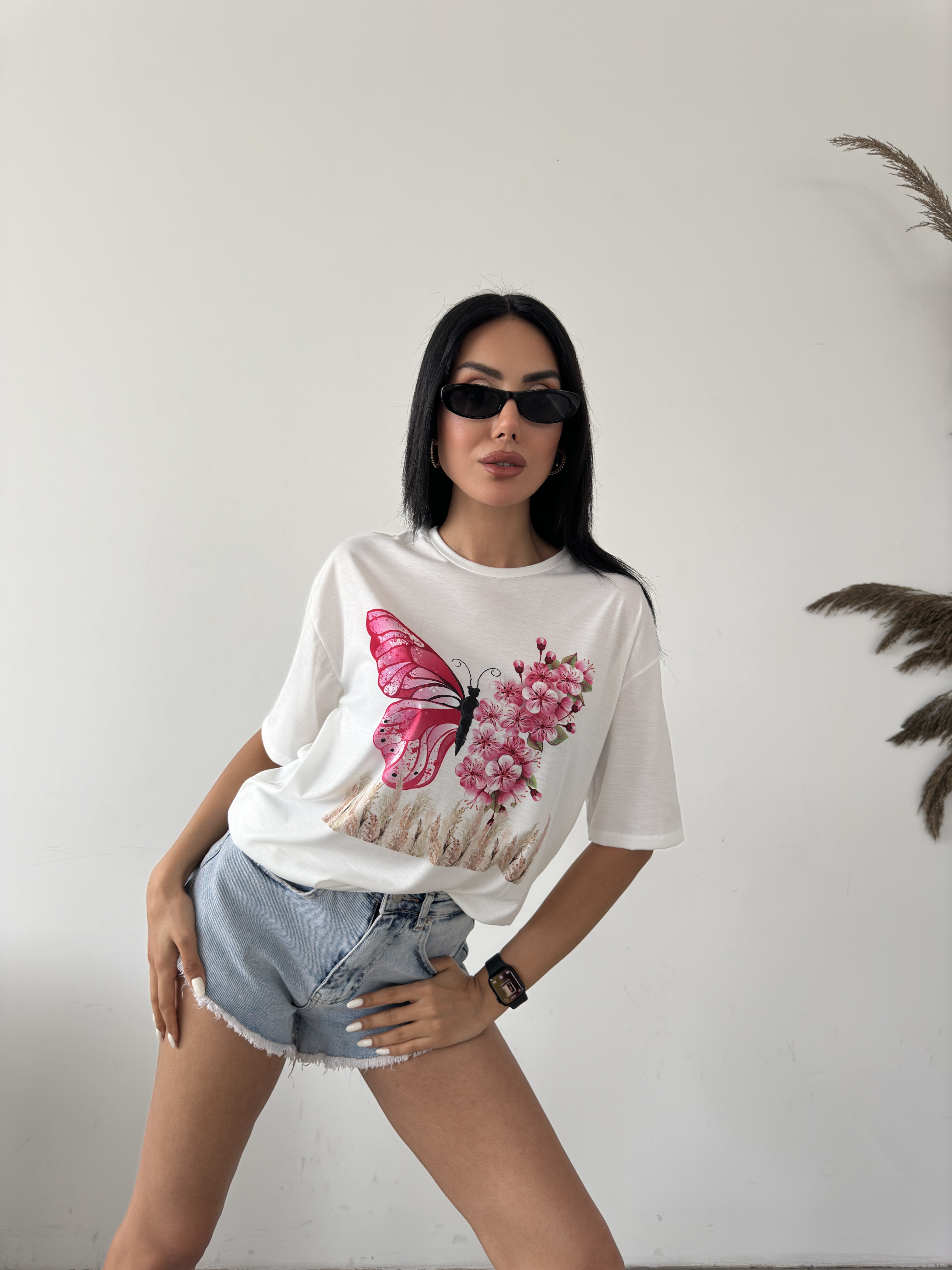 Kelebek Baskılı Basic T-shirt