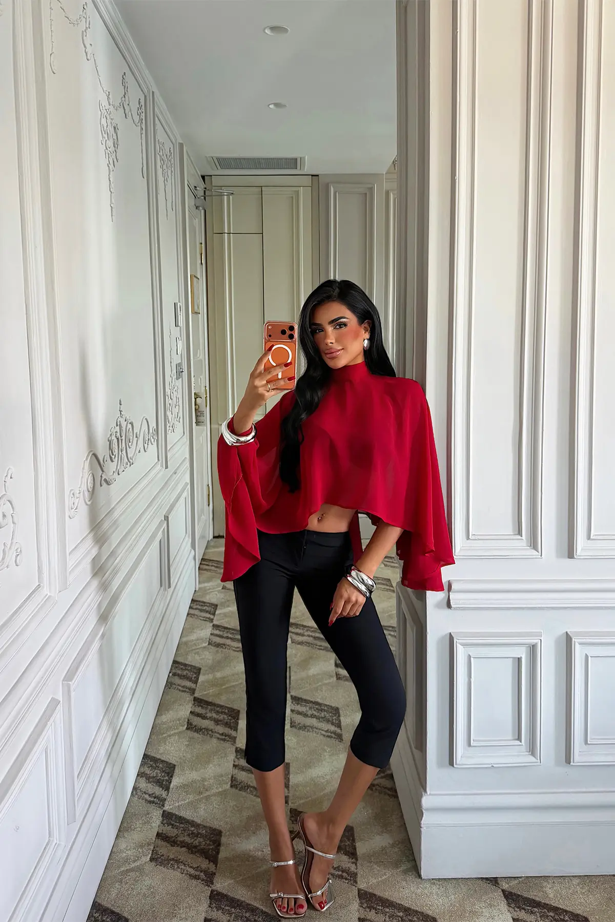 Kırmızı Glam Seksi Zarif Bluz