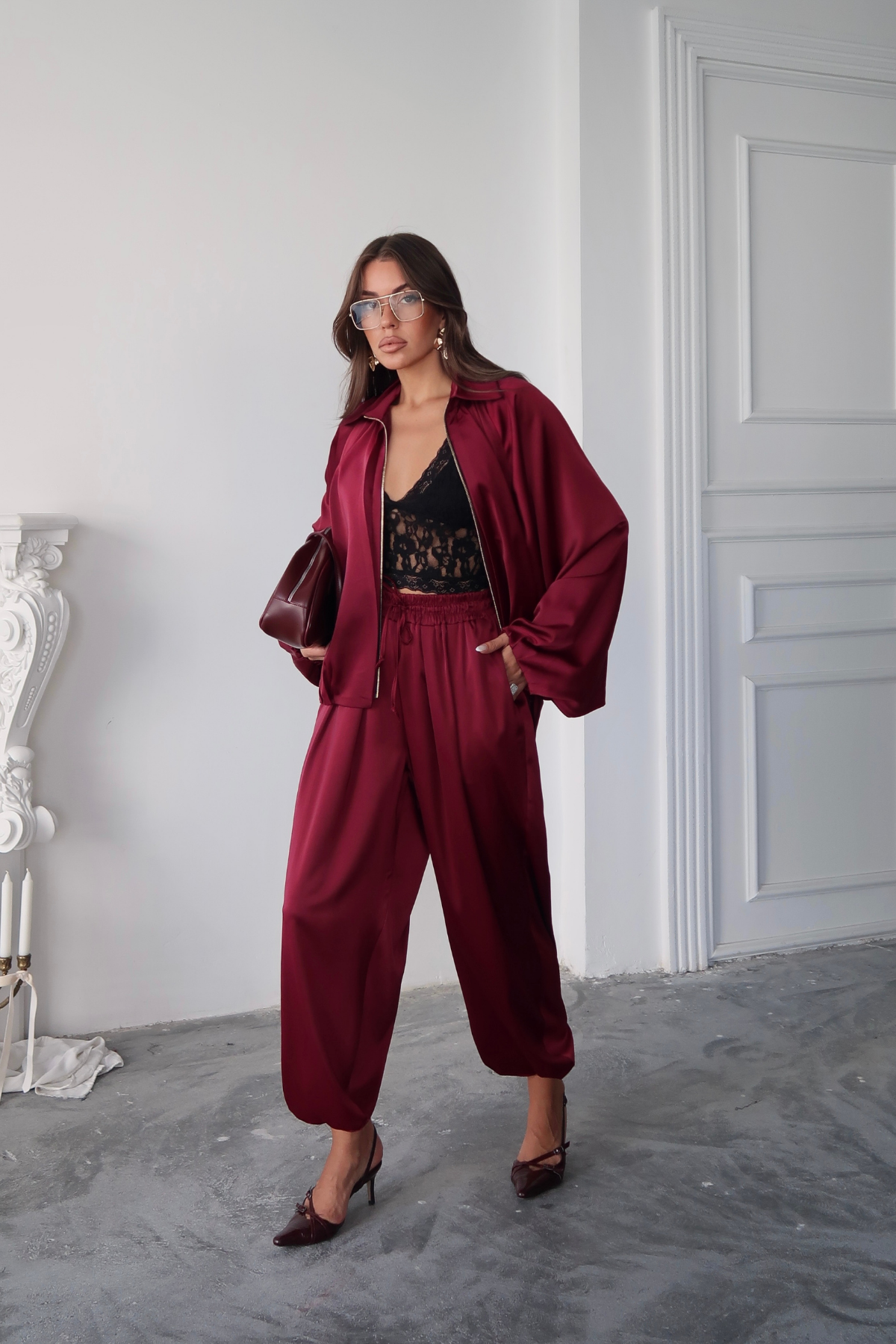Bordo Paraşüt Pantolon