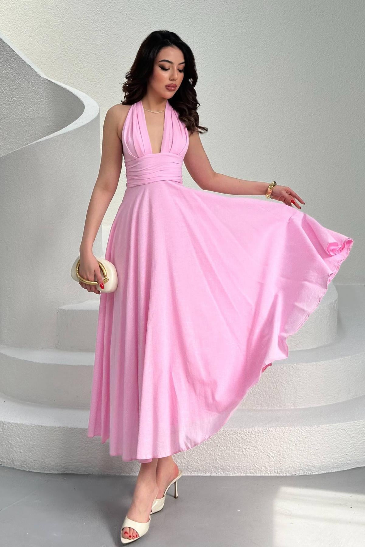 Zarif Pembe Fit & Flare Elbise