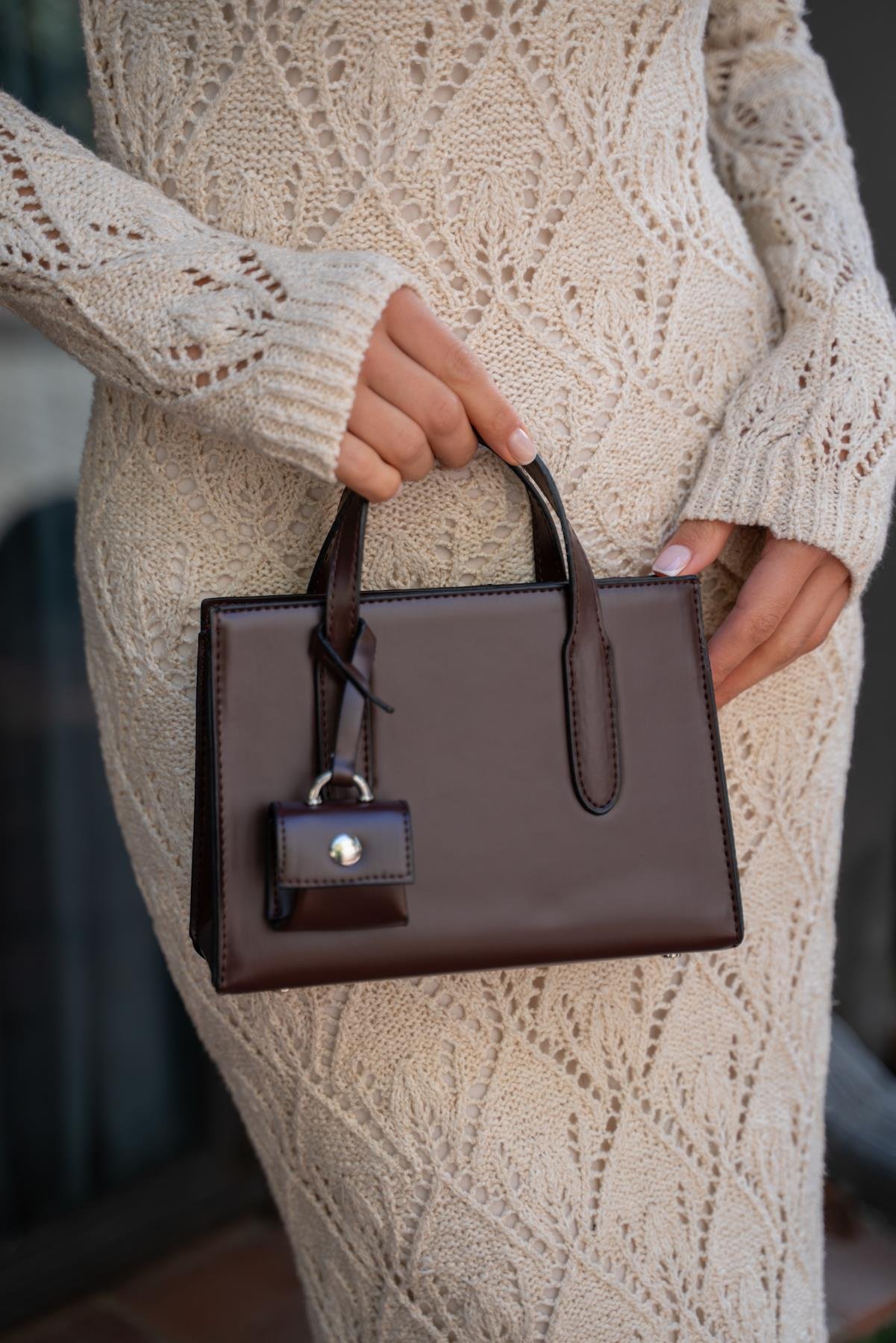 Safiano Küçük Shopper  Çanta - Kahverengi