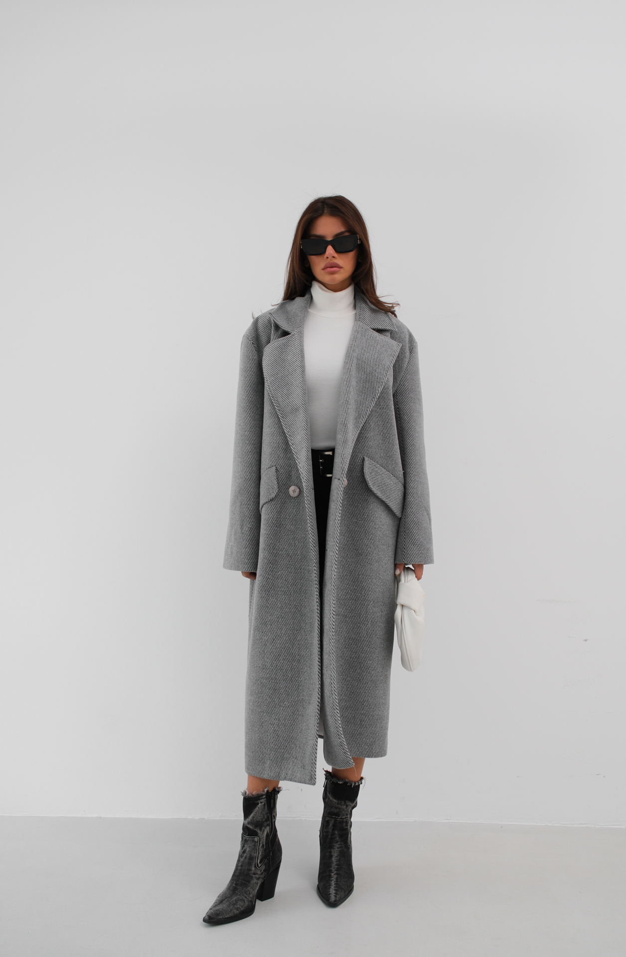Balıksırtı Oversize Kaban - Gri