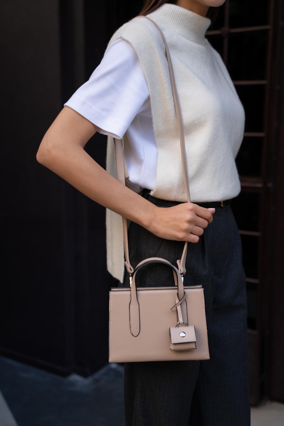 Safiano Küçük Shopper  Çanta - Vizon