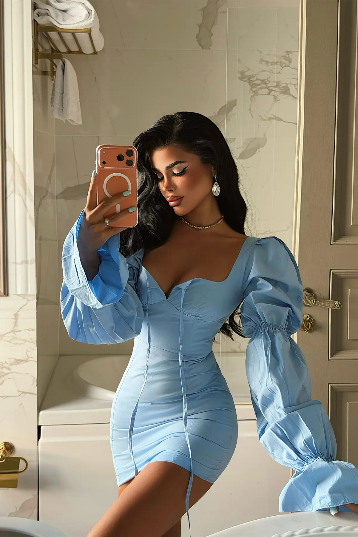 Mavi Seksi Zarif Işıltılı Resmi Bodycon Mini Elbise