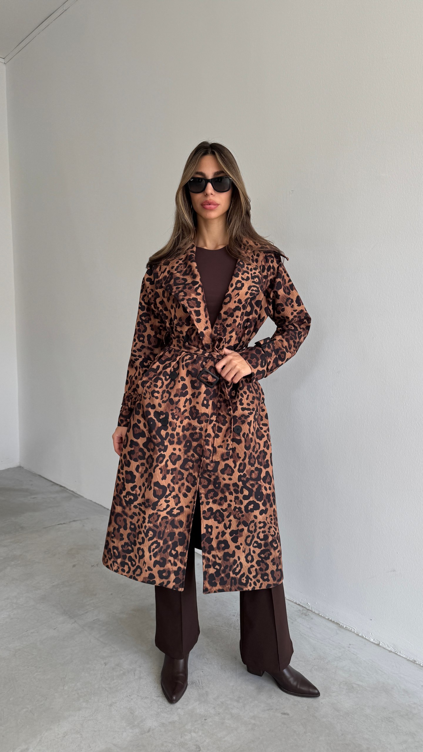Leopar Desenli Trençkot