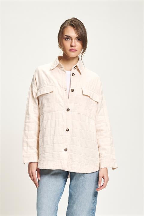 Bej Oversized Günlük Polo Yaka Gömlek
