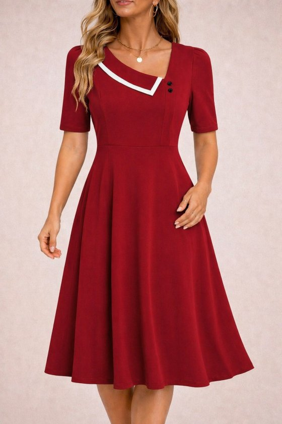 Bordo Fit & Flare Midi Elbise