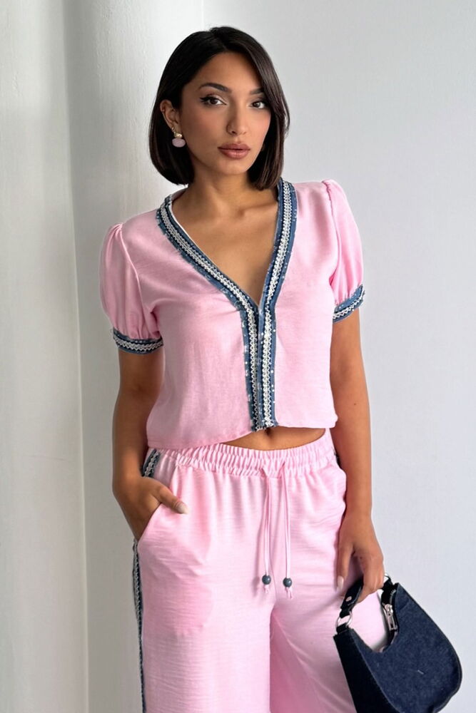 Kot Detaylı Ceket - Pembe