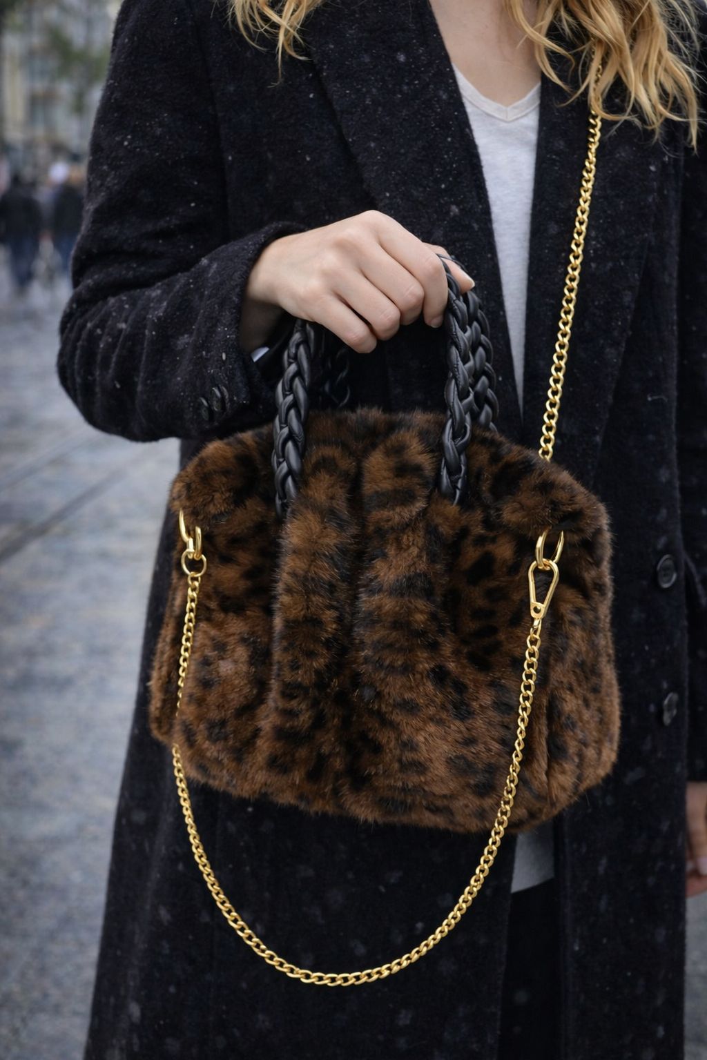 Leopar Kahve Peluş Çanta