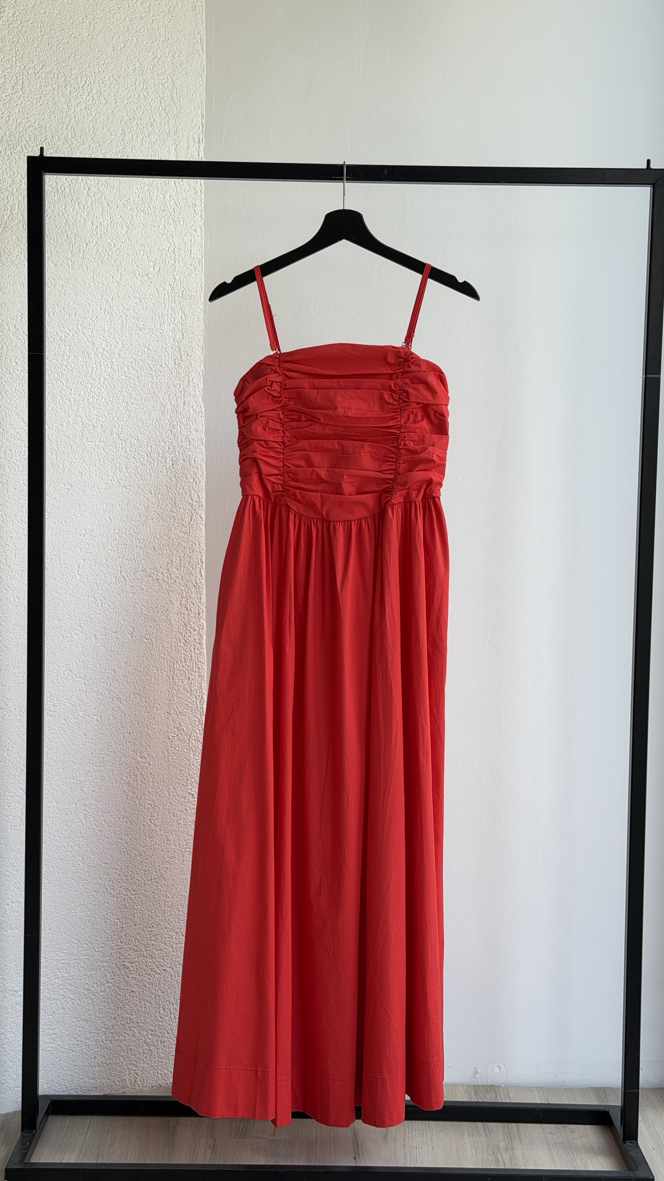 Kırmızı Fit & Flare Elbise  Kare Yaka Ve Japone Kol