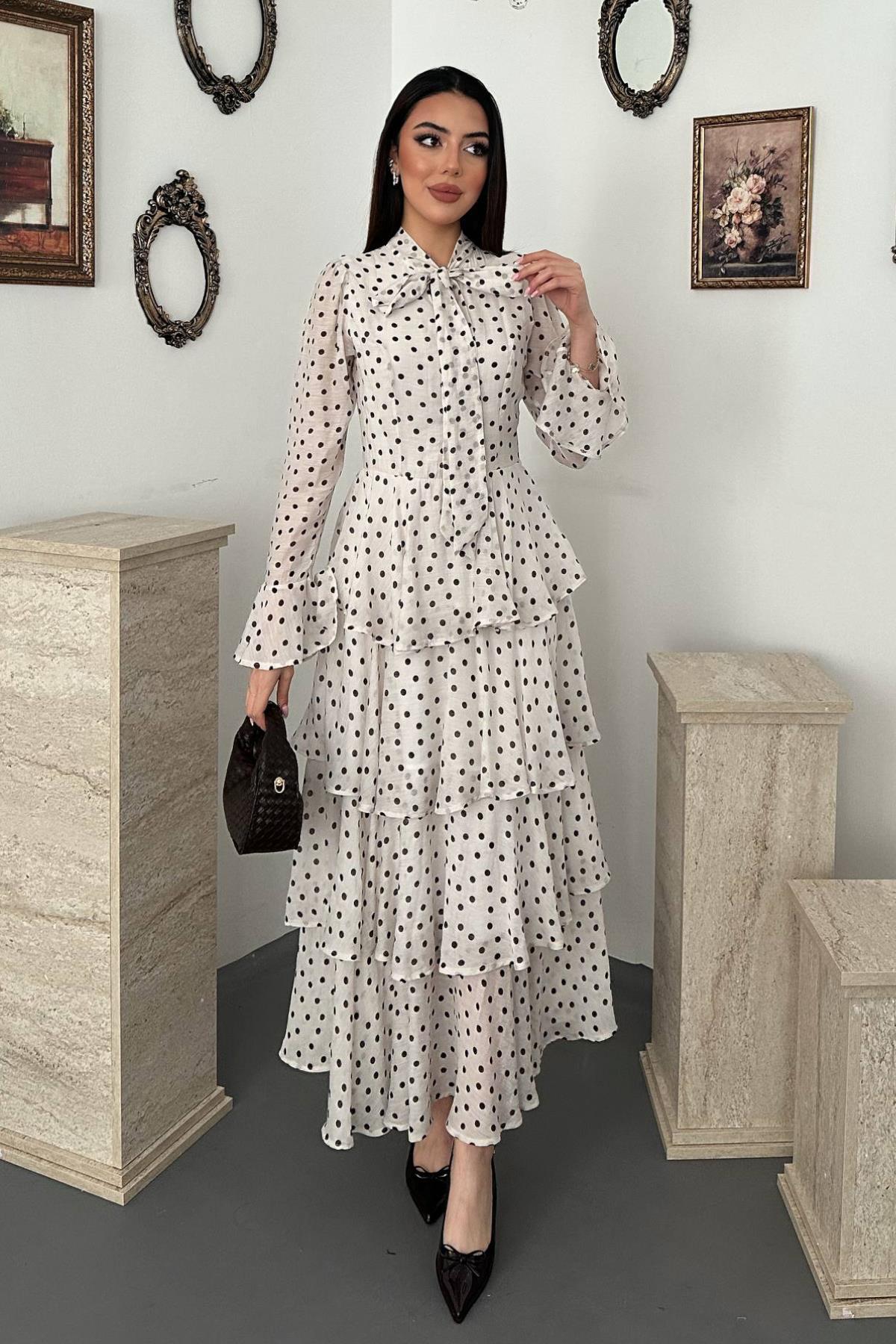 Beyaz Zarif Resmi Fit & Flare Elbise