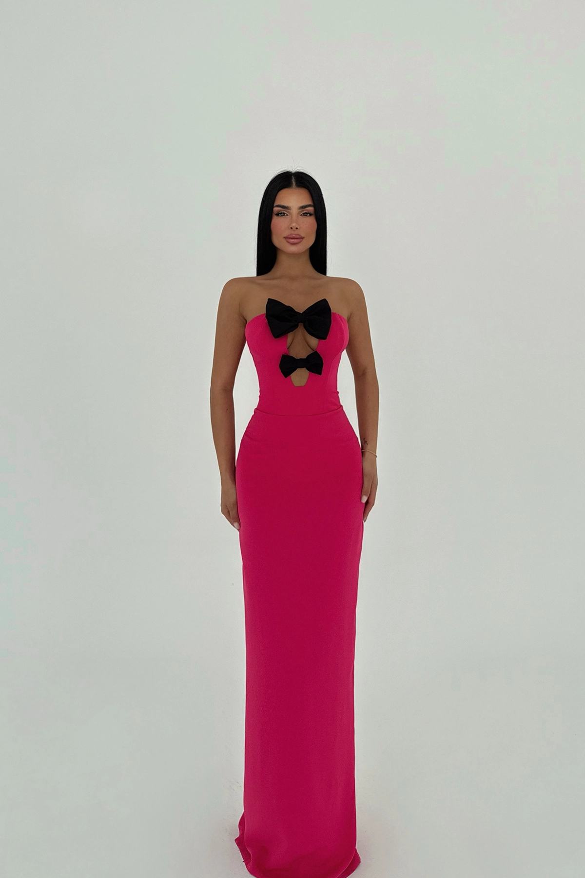 Bow Detail Strapless Dress - Mix Color