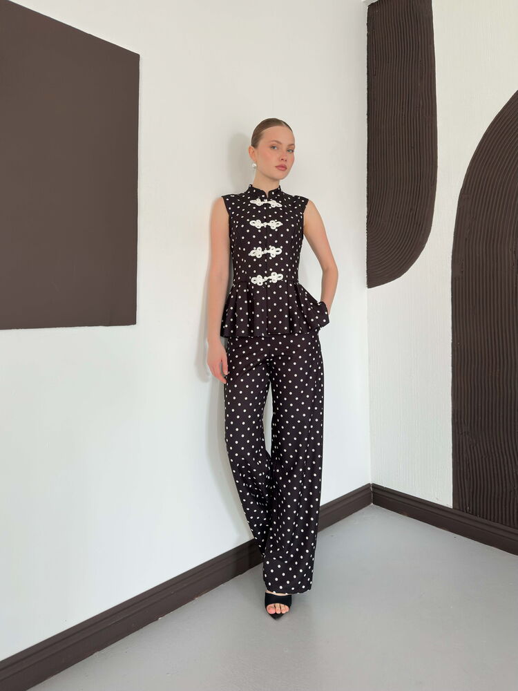 Siyah Zarif Retro Palazzo Pantolon