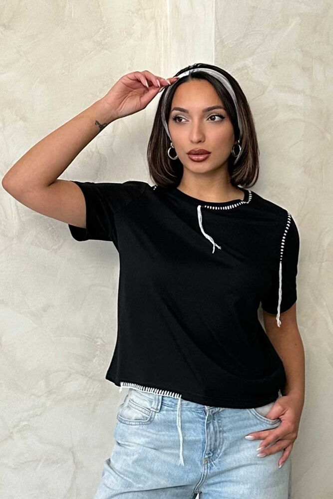Siyah D 2629 Çoban Dikişli Tişört
