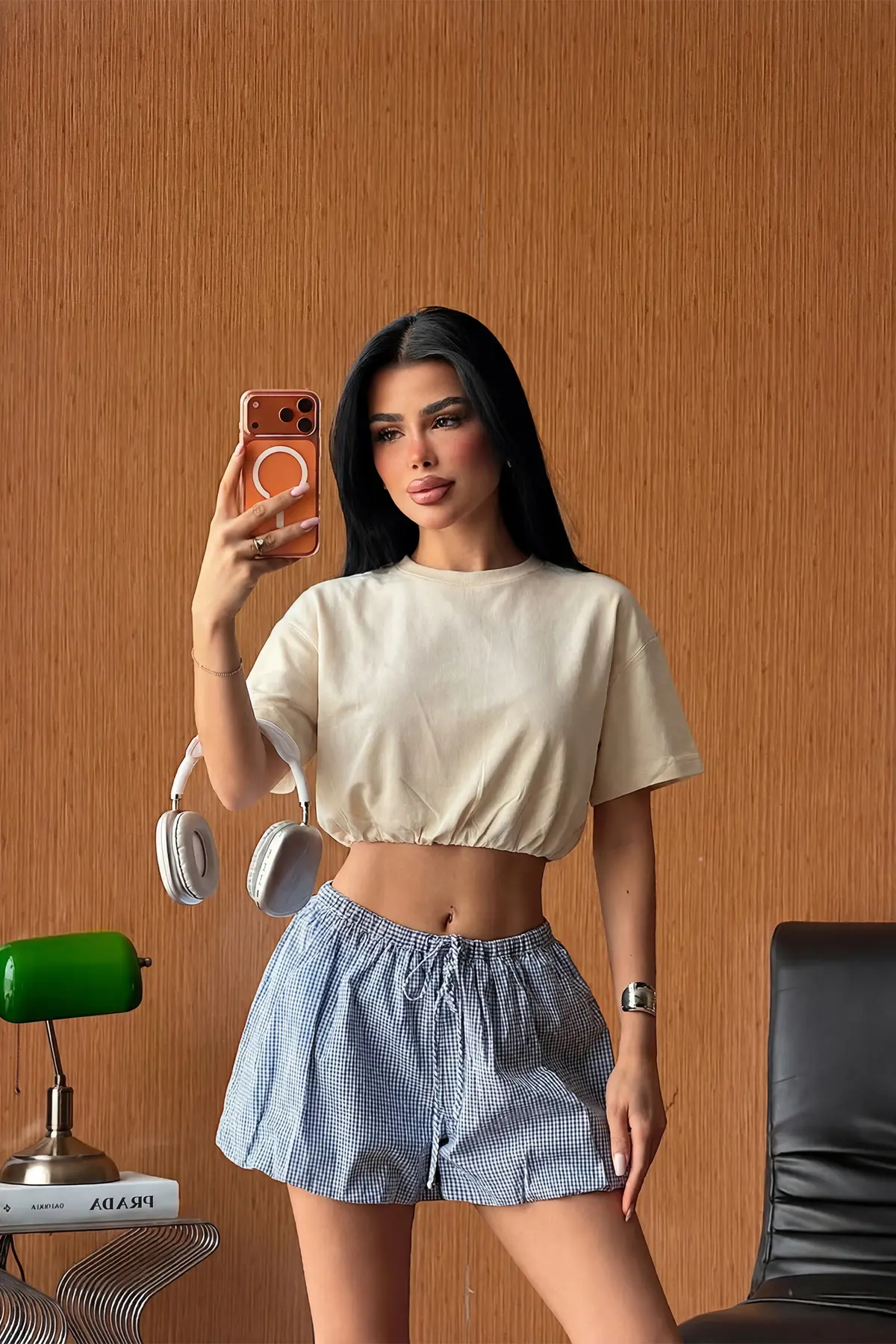 Bej Gündelik Crop Top Kısa Kollu