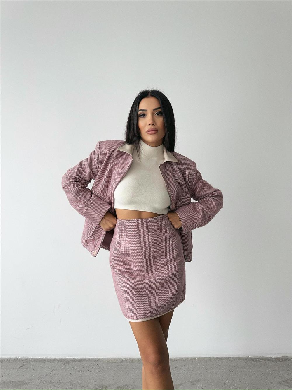 Kaşe Kısa Etek - Pembe