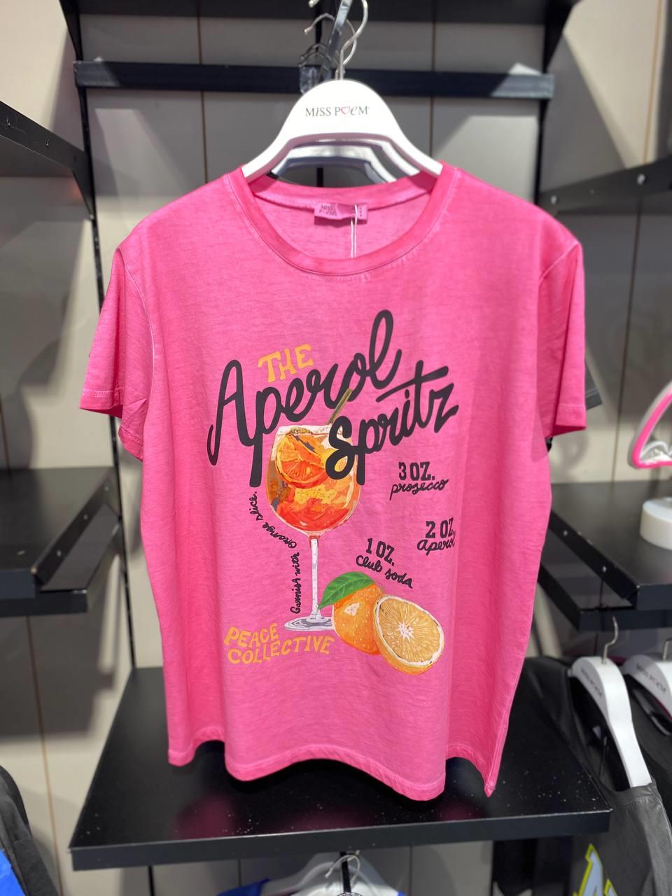 15509-y46 Yıkamalı Eskitme T-shırt The Aperol Spritz Baskı