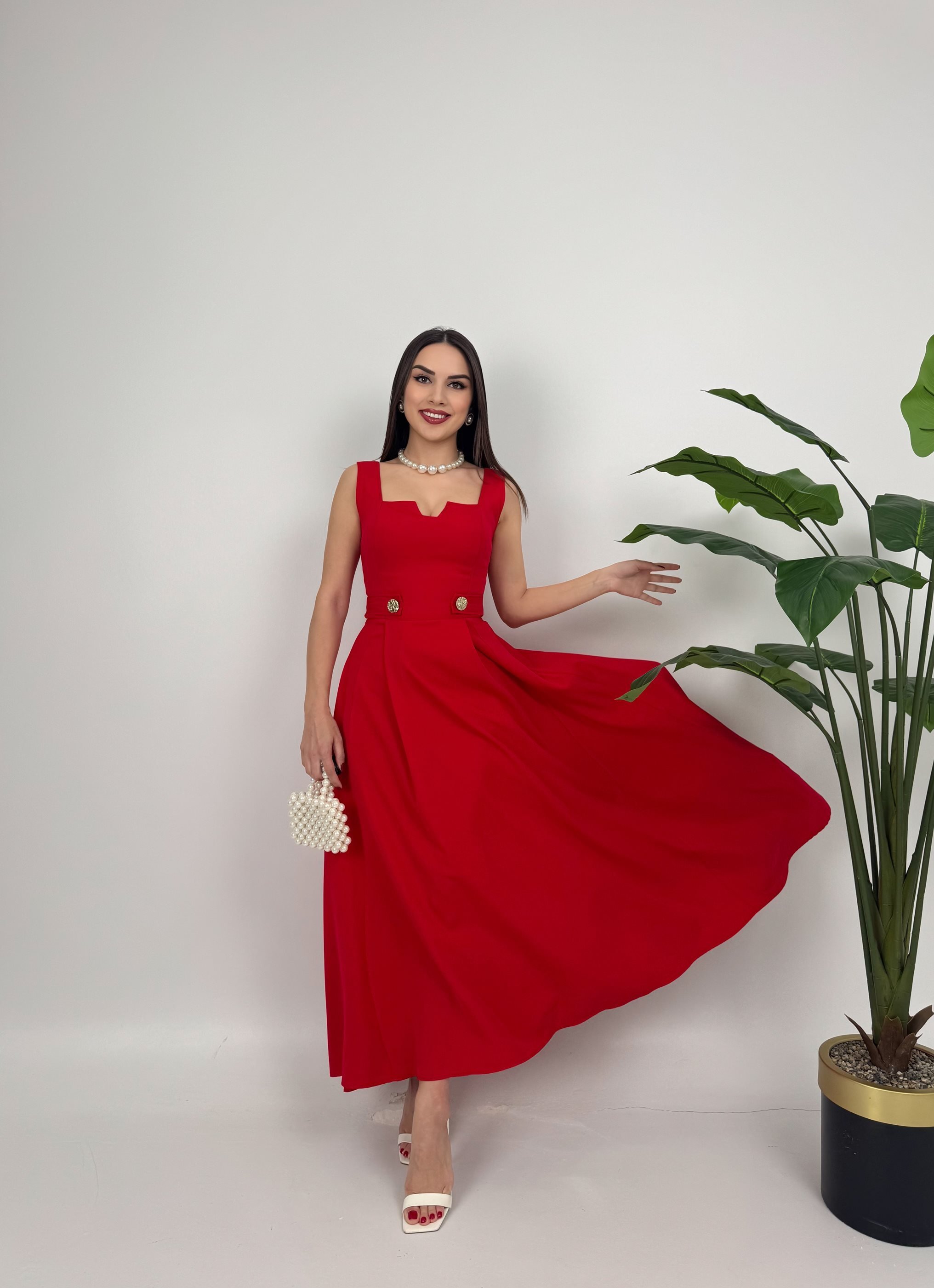 Kırmızı Zarif Fit & Flare Elbise