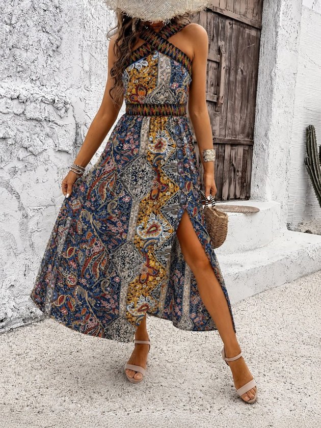 Mavi Boho Fit & Flare Elbise