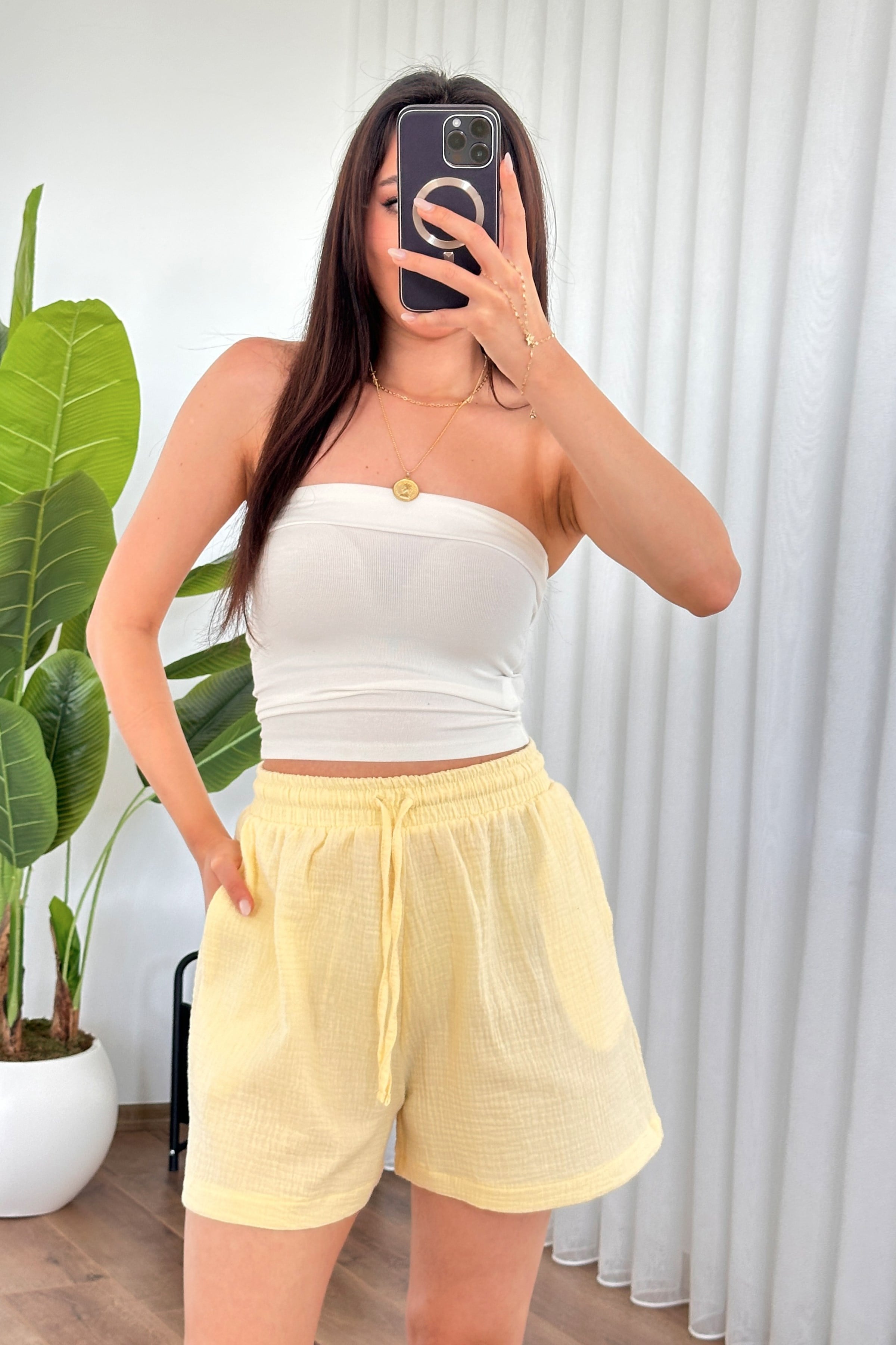 Sarı Gündelik Spor Sweat Şort