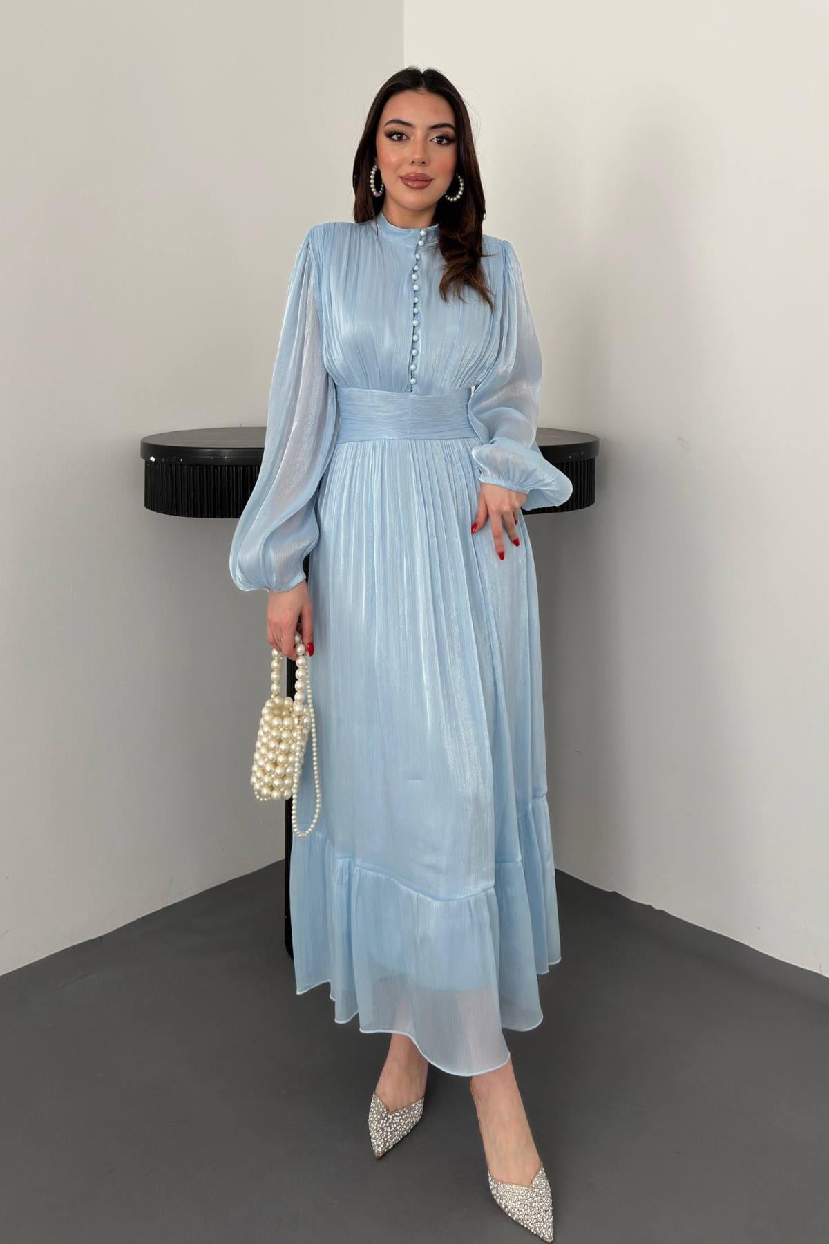 Zarif Mavi Fit & Flare Elbise