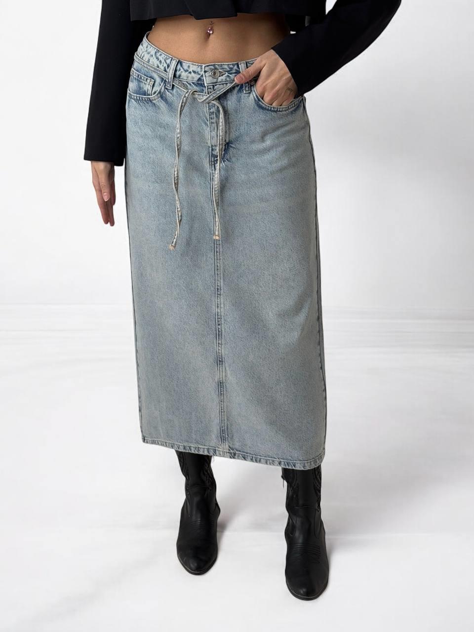Arka Yırtmaç Detaylı Blue Tint Jean Etek