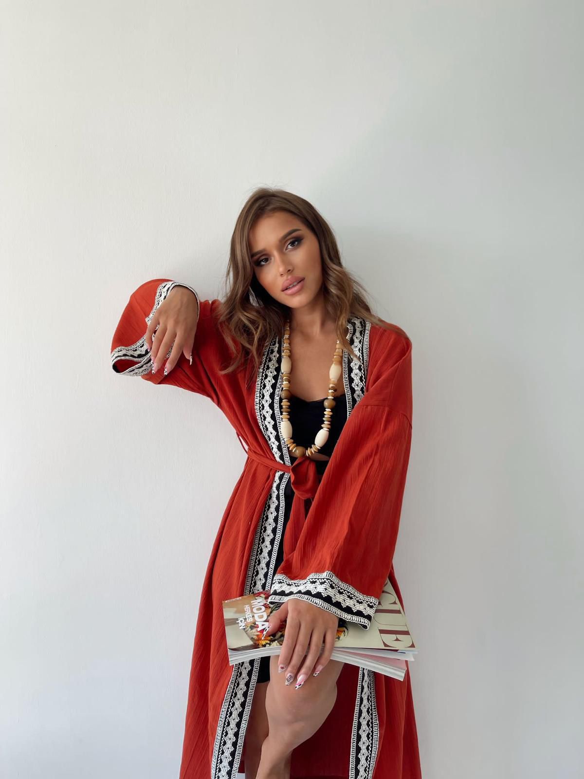 Keten Nakişli Kimono