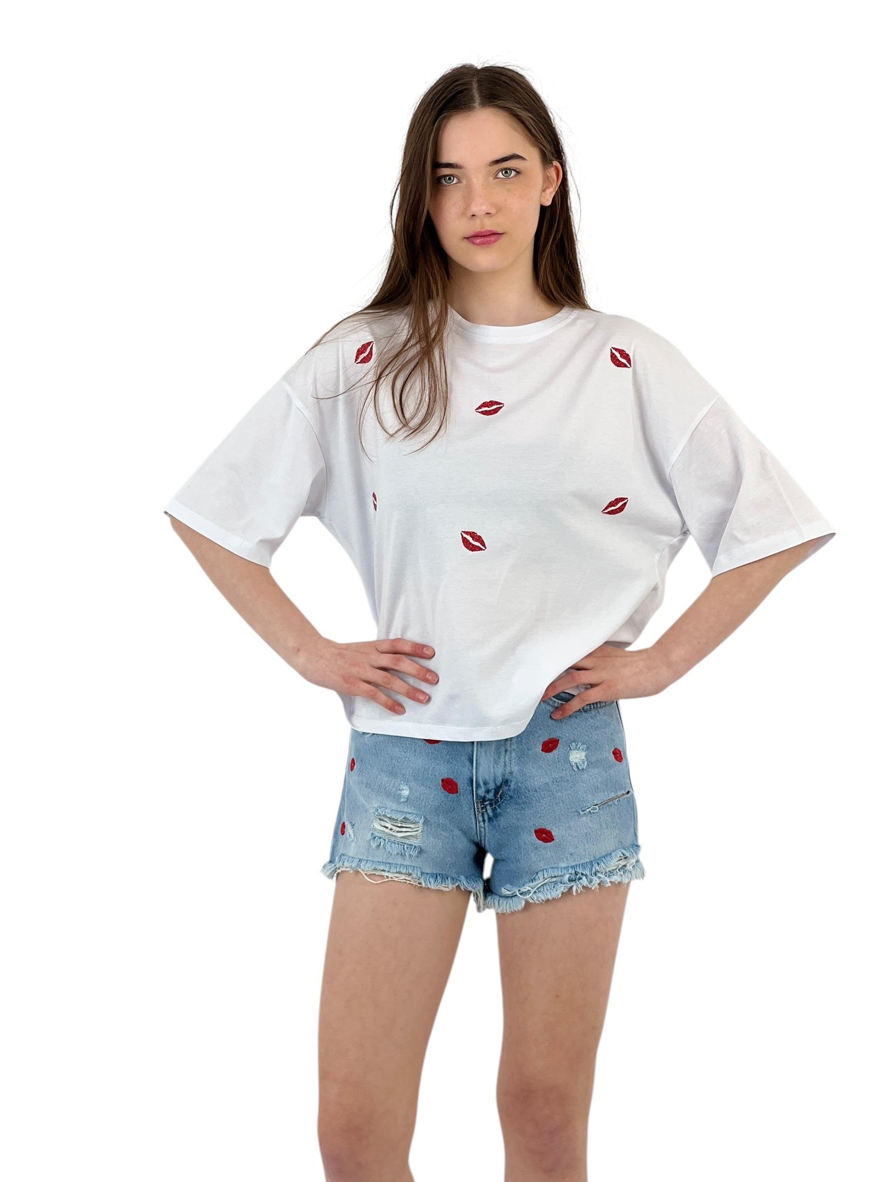 Baskılı Beyaz Oversize Tişört