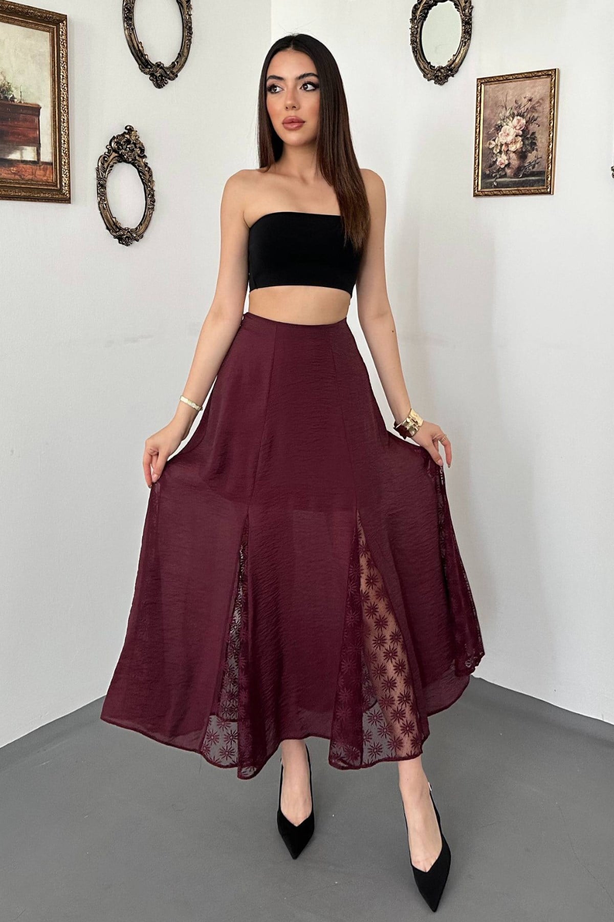 Bordo Zarif Resmi Etek