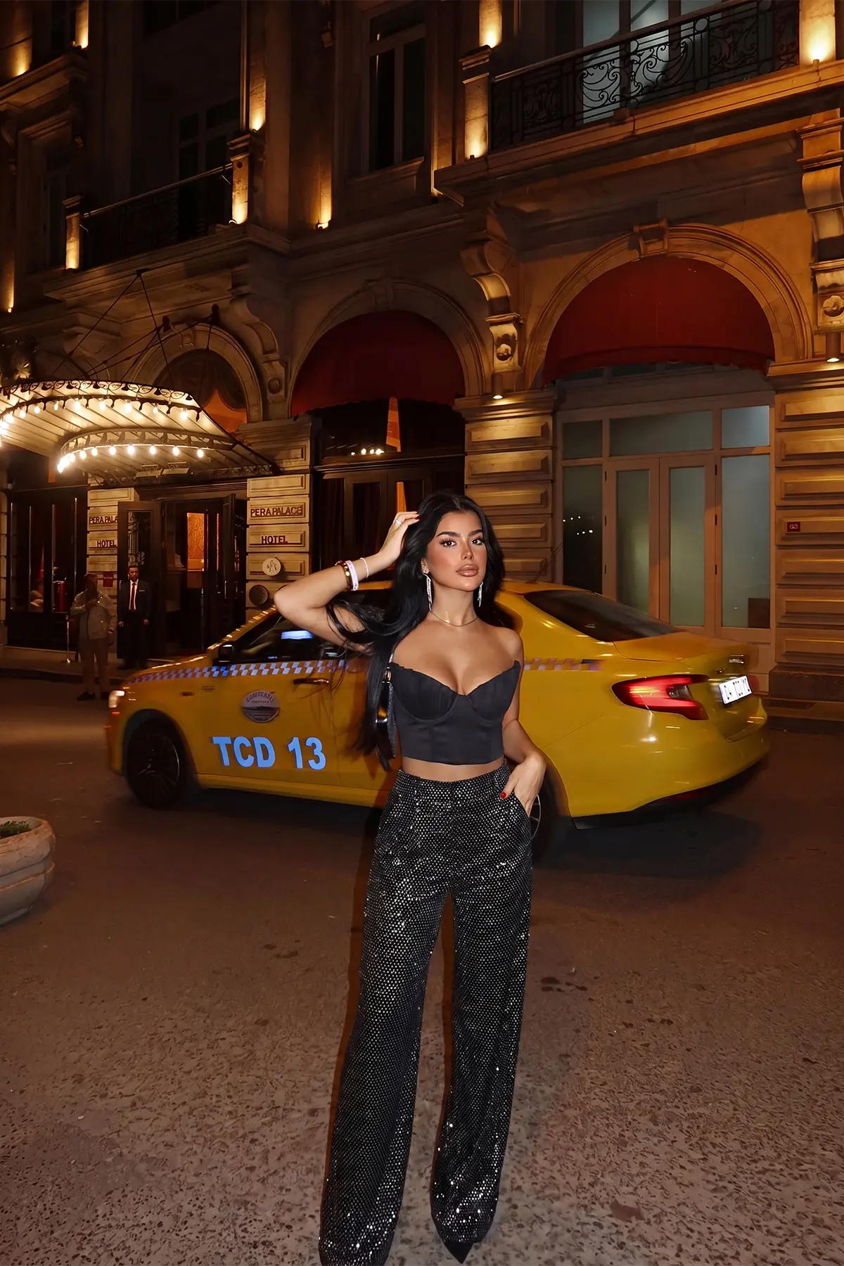 Siyah Işıltılı Geniş Paça Palazzo Pantolon