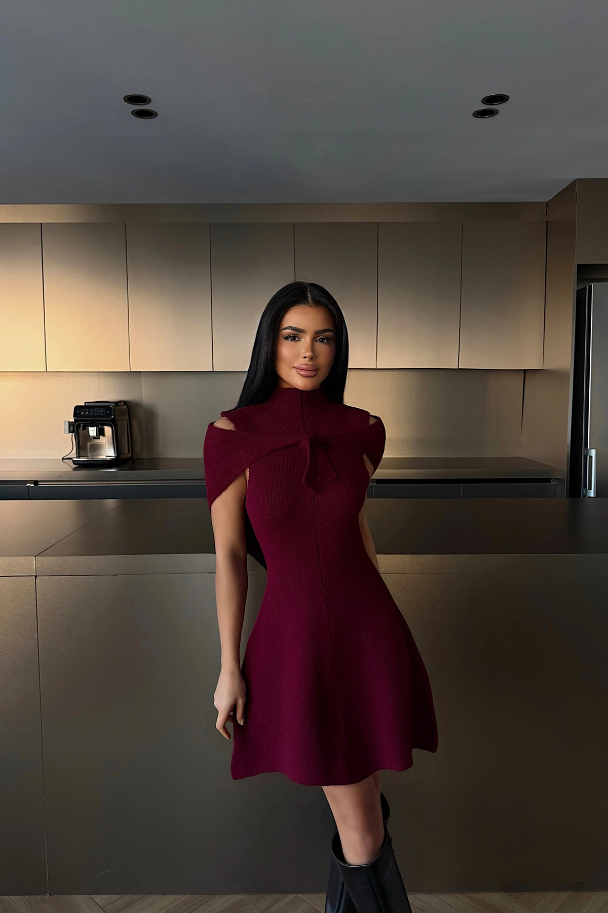 Bordo Fit & Flare Elbise