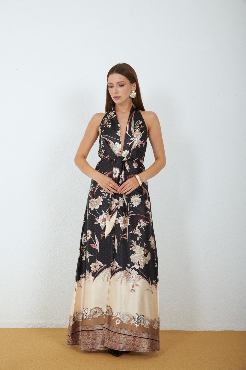 Siyah Zarif Halter Yaka Wrap Elbise