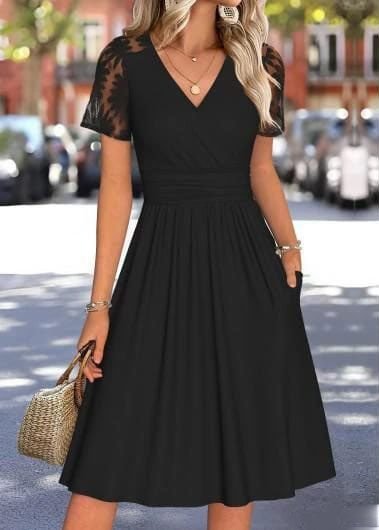 Siyah Zarif Fit & Flare Elbise