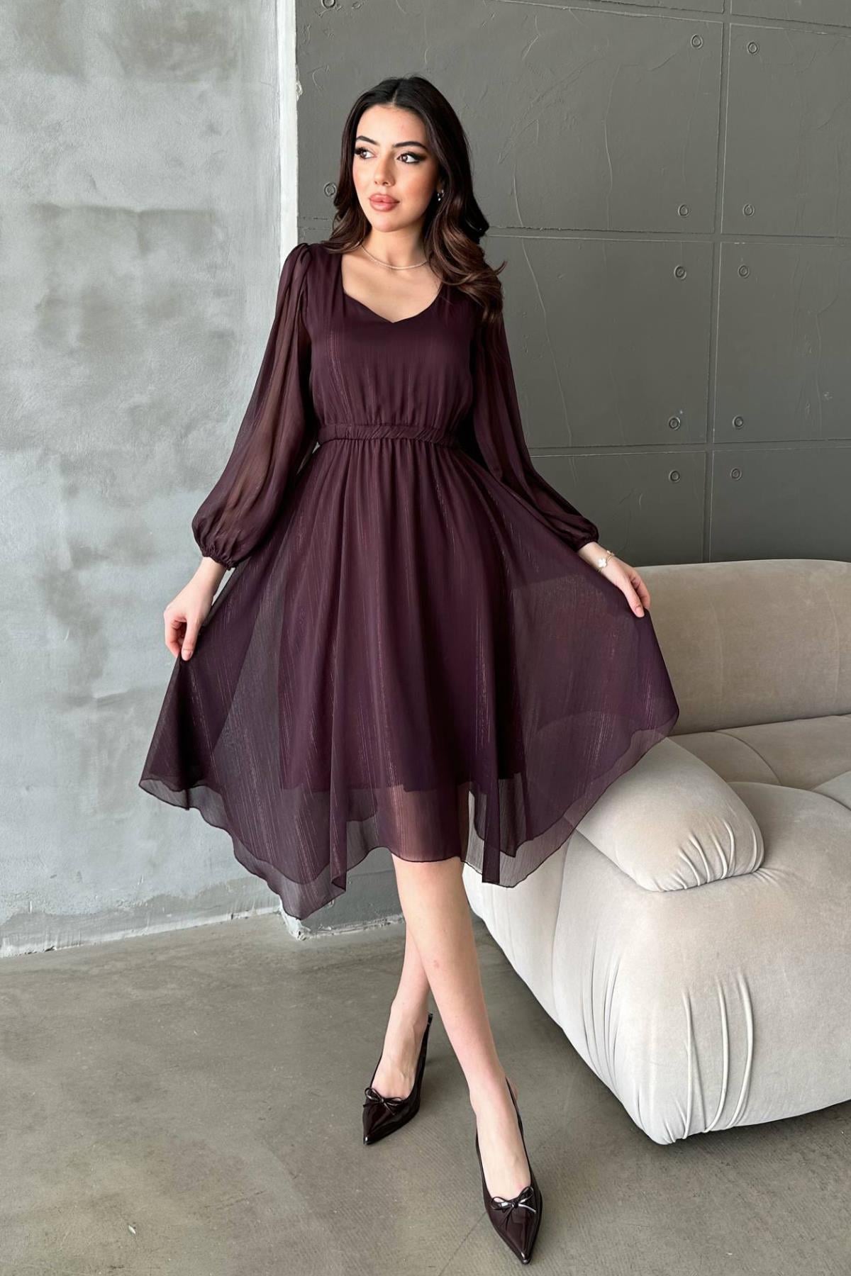 Bordo Zarif Fit & Flare Elbise