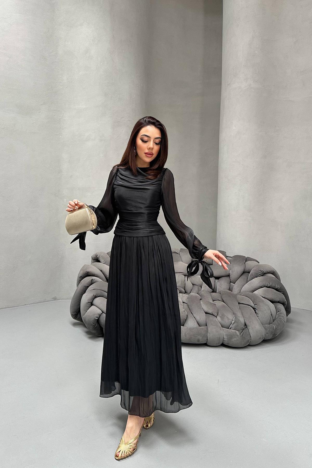 Siyah Zarif Fit & Flare Elbise