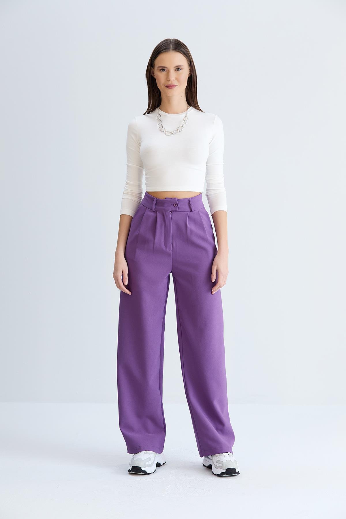 Rahat Kesim Klasik Model Kumaş Pantolon Mor